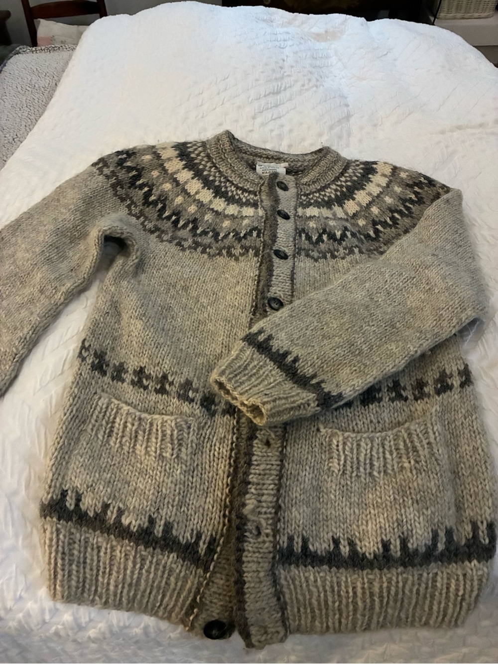 Men's Gray Nordic Yoke Wool Cardigan Sweater
